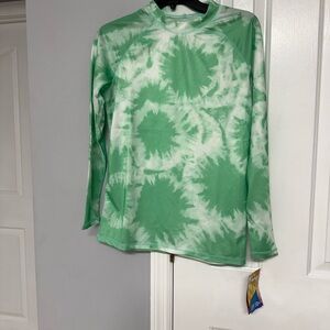Kanu Surf Green and White Tie-Dye Long Sleeve One-Piece Swim Top